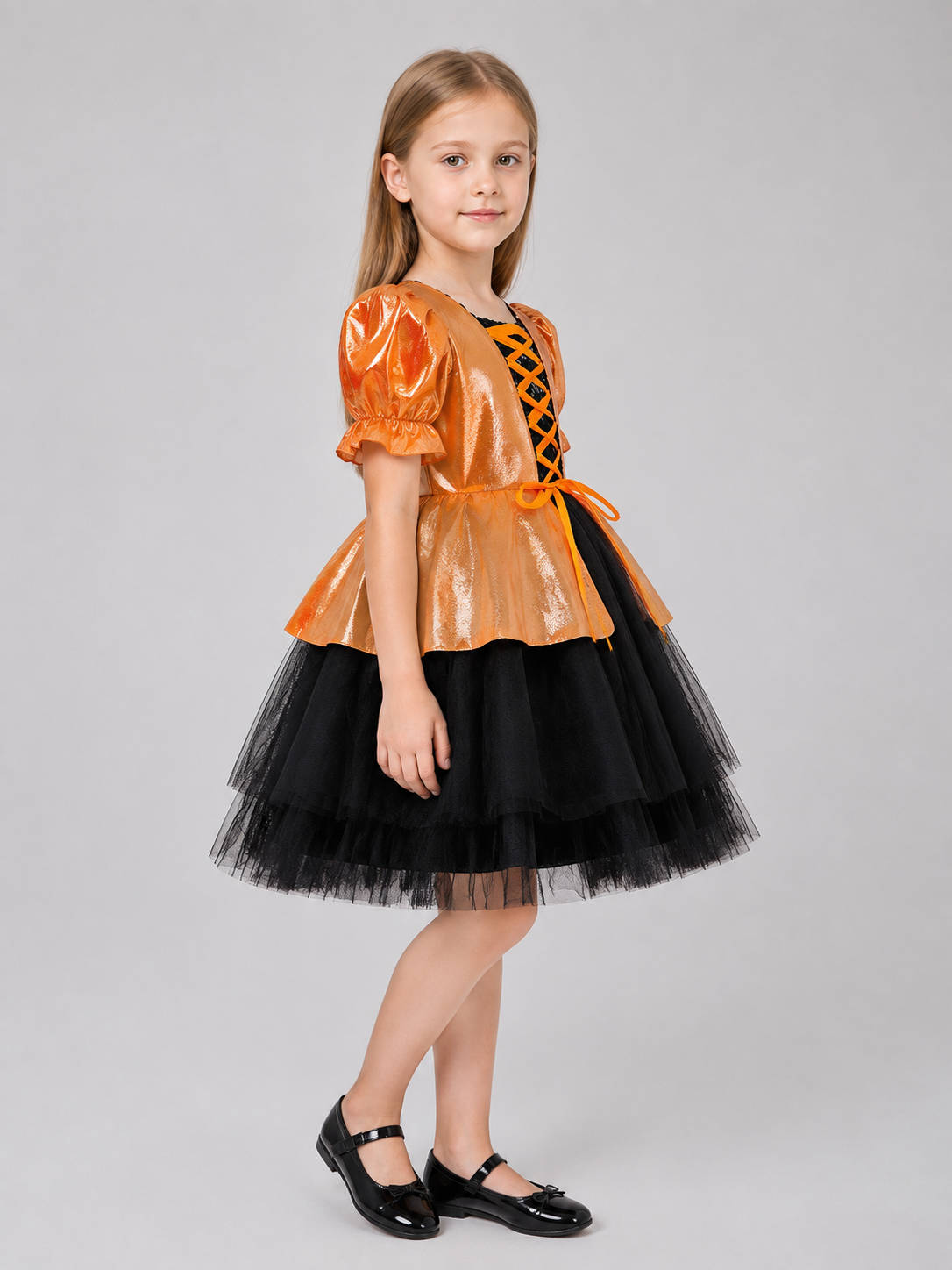 Children's Costume Dress with Puff Sleeves side view