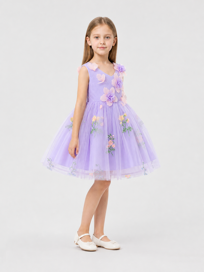 Full-Skirt Dress with Floral Embroidery and Butterflies side view