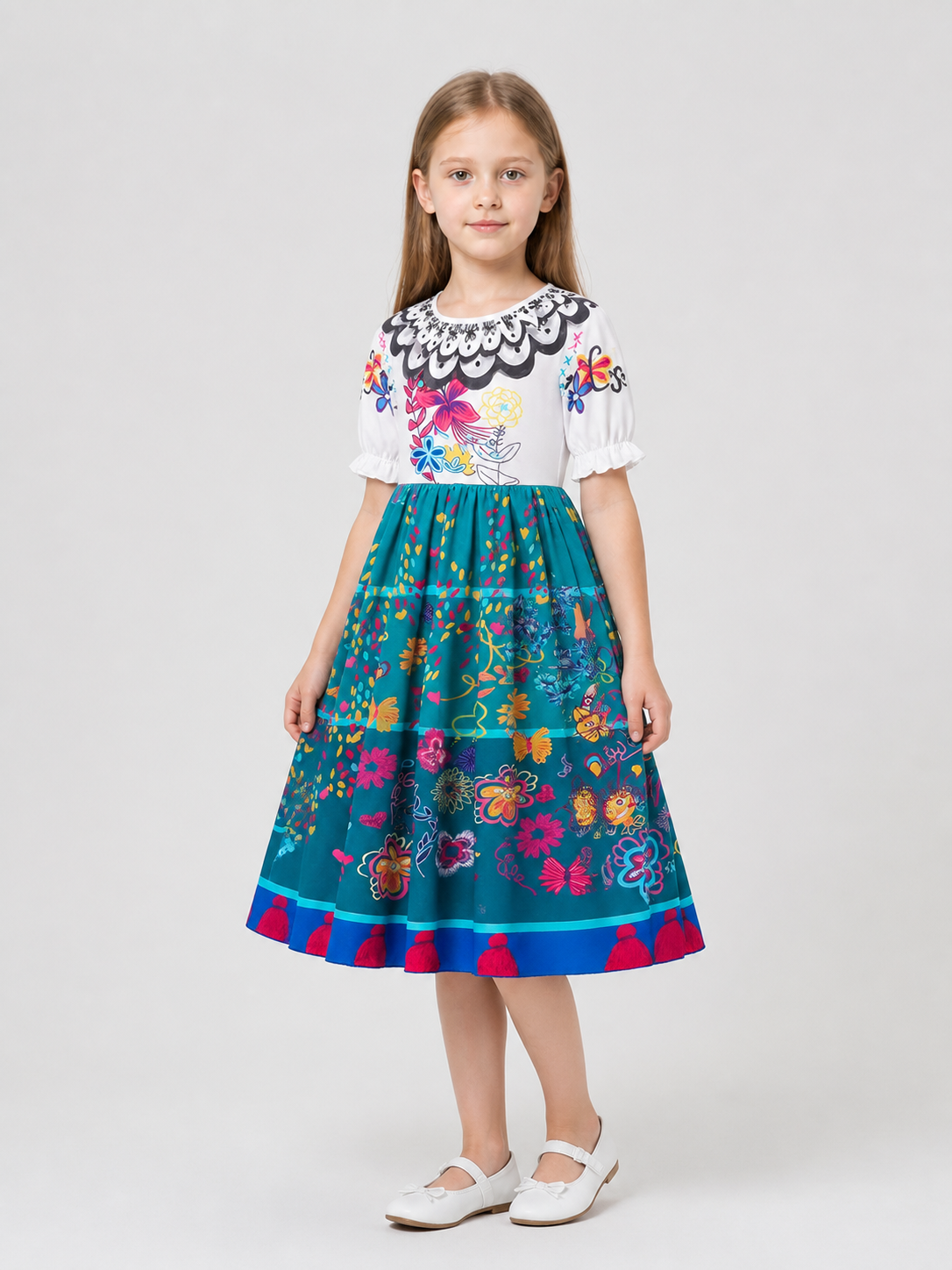 Children's cosplay dress inspired by the film Encanto side view
