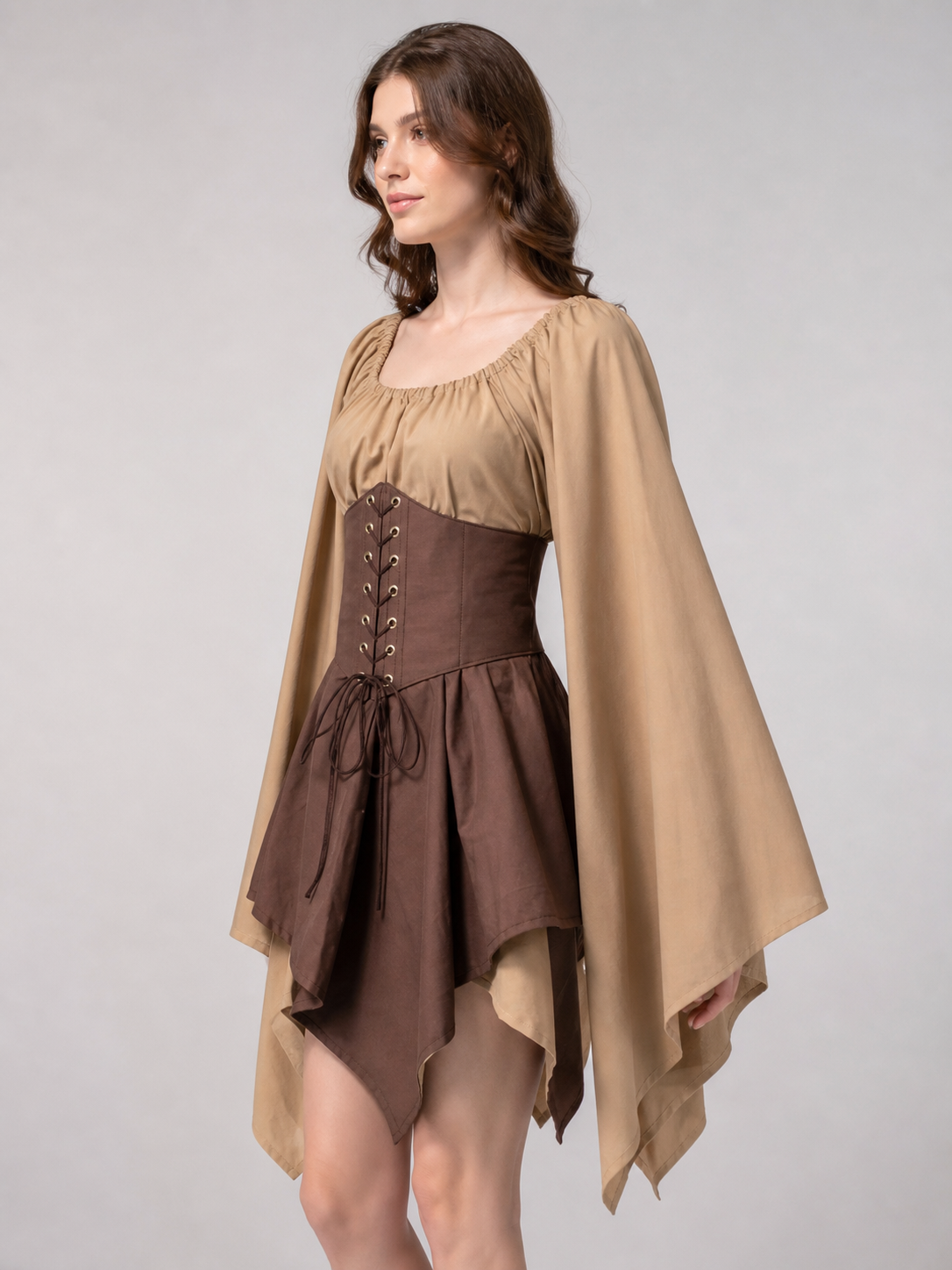 Medieval Corset Top with Bell Sleeves