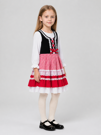 Dressy New Year's Dress with a Plaid Skirt and Lace side view