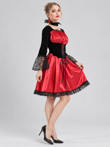 Carnival Costume: Red and Black Dress with Lace, Choker