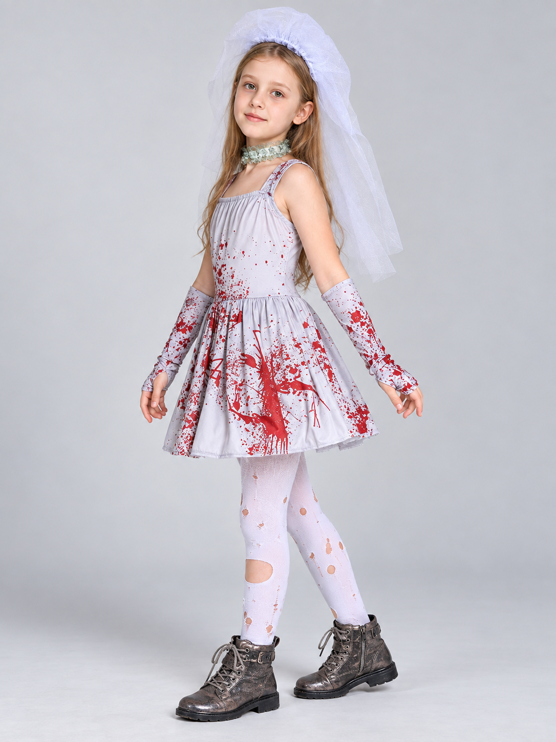 Carnival Costume with Veil and Red Print