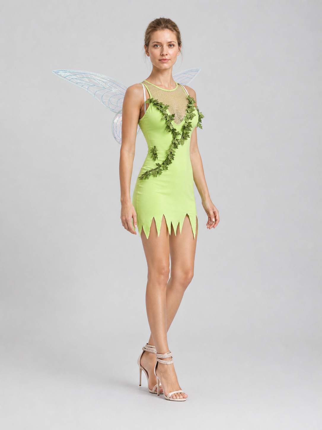 Green Fairy Costume with Wings for Halloween, Size M-XL side view