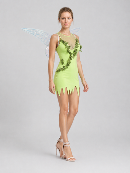 Green Fairy Costume with Wings for Halloween, Size M-XL side view