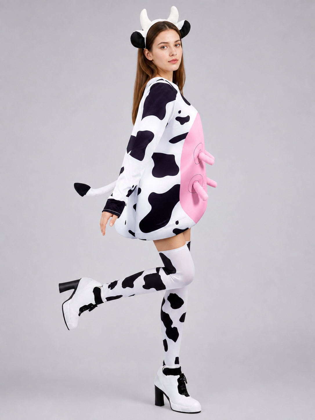 Adult Cow Costume with Headband, Tail, and Leg Warmers