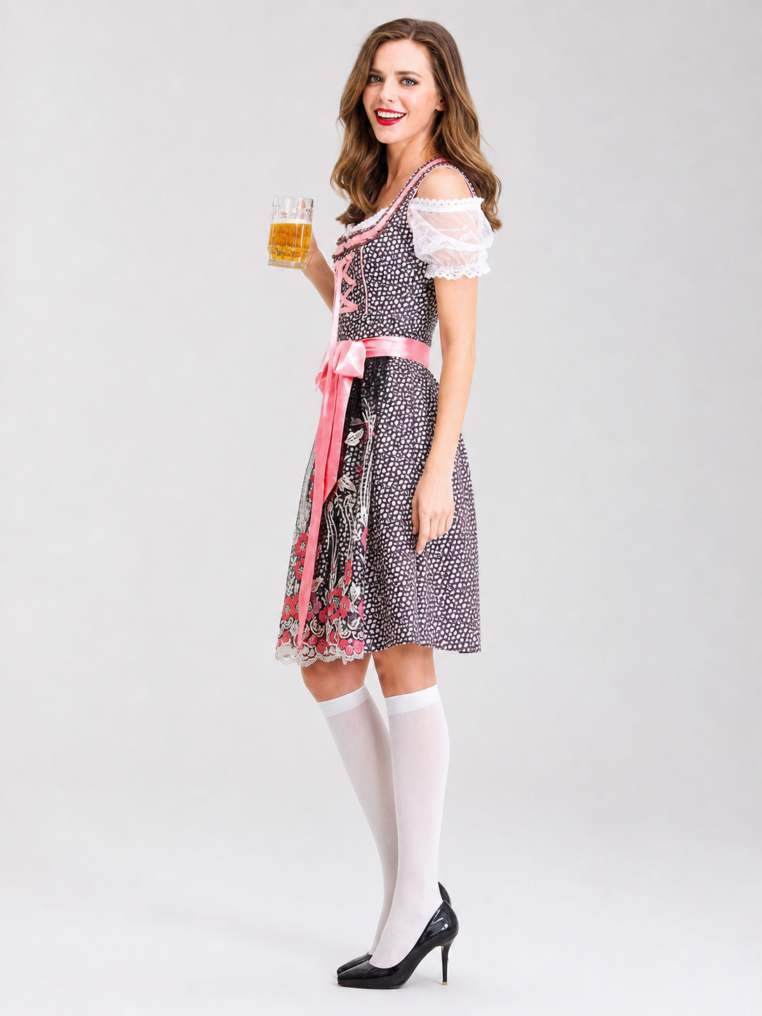 Bavarian-Style Dress with Bow and Lace