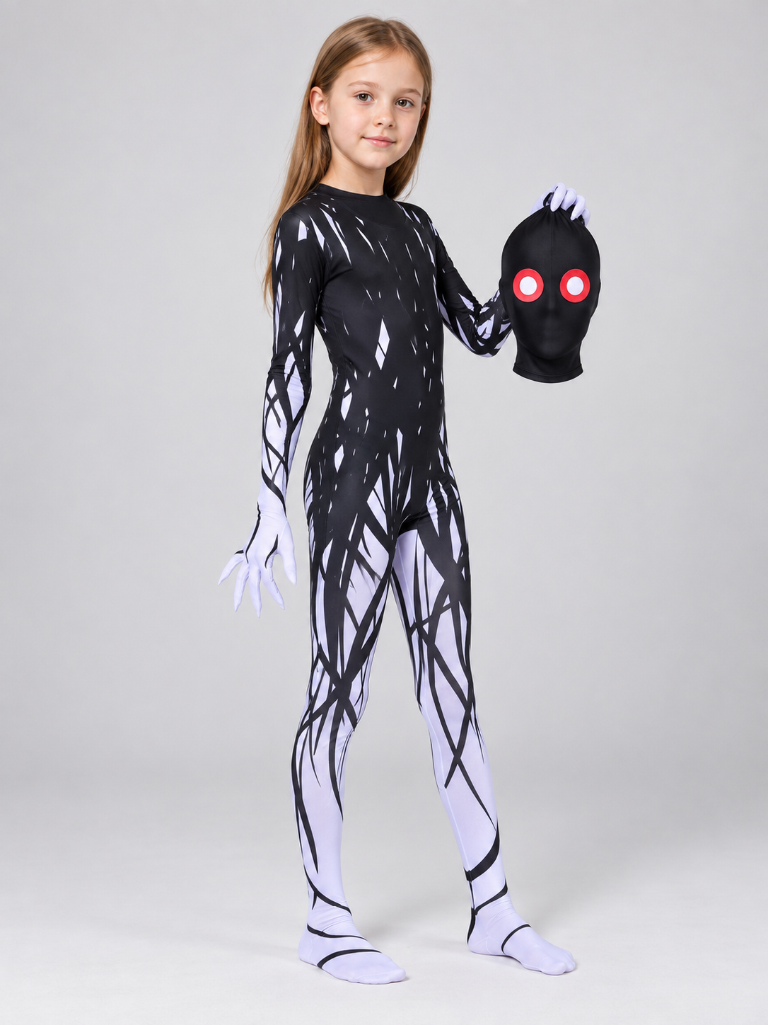 Cosplay Costume: Black Jumpsuit with White Print and Mask
