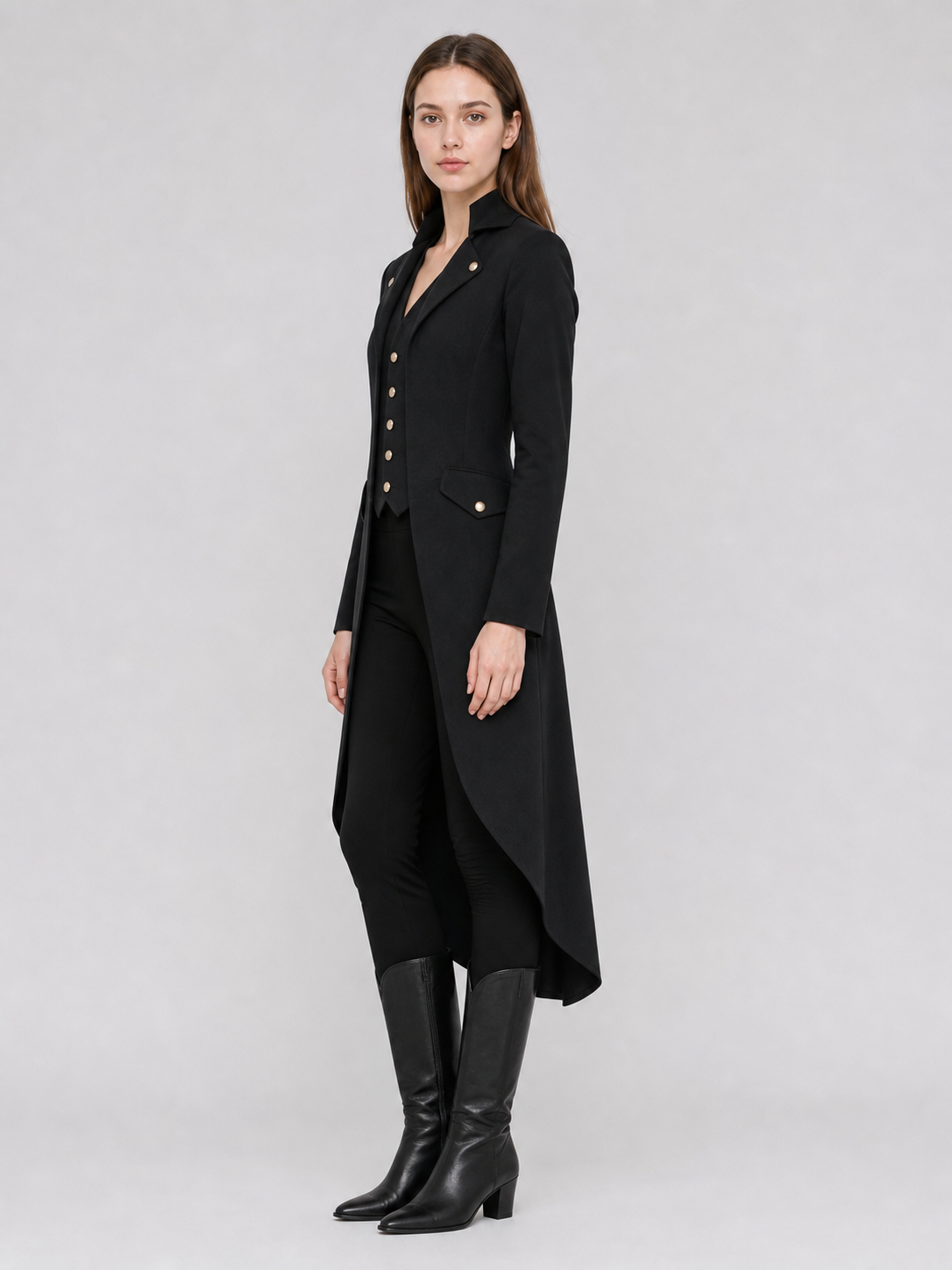 Black Long-Tailed Steampunk Tailcoat