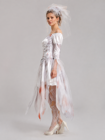 Ghost Bride Costume with Layered Skirt side view