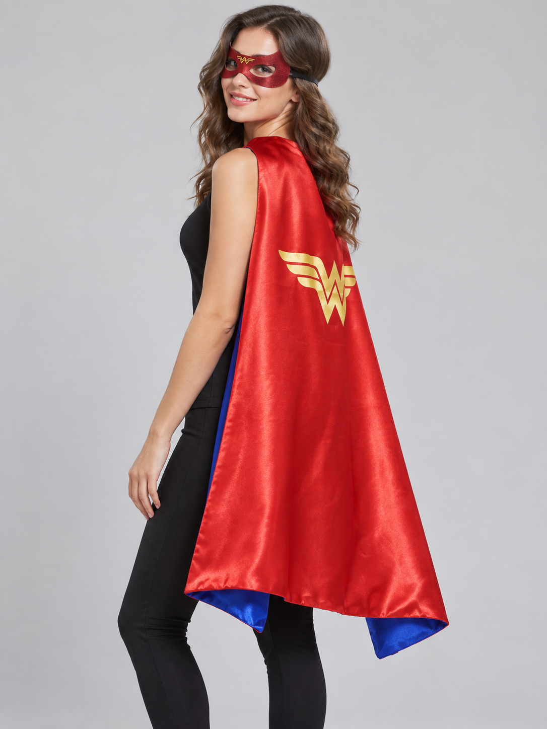 Superhero Costume Cape with Red Mask and Emblem