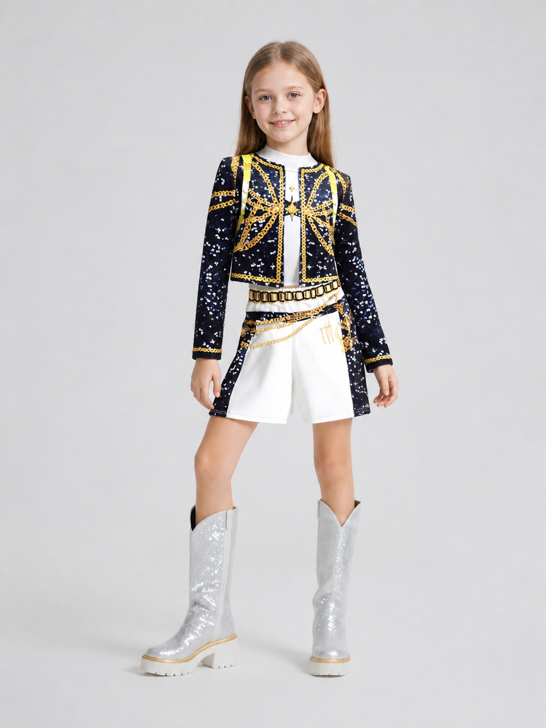 Stage Performance Costume, Top and Shorts, Sequins side view