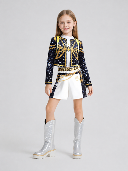 Stage Performance Costume, Top and Shorts, Sequins side view