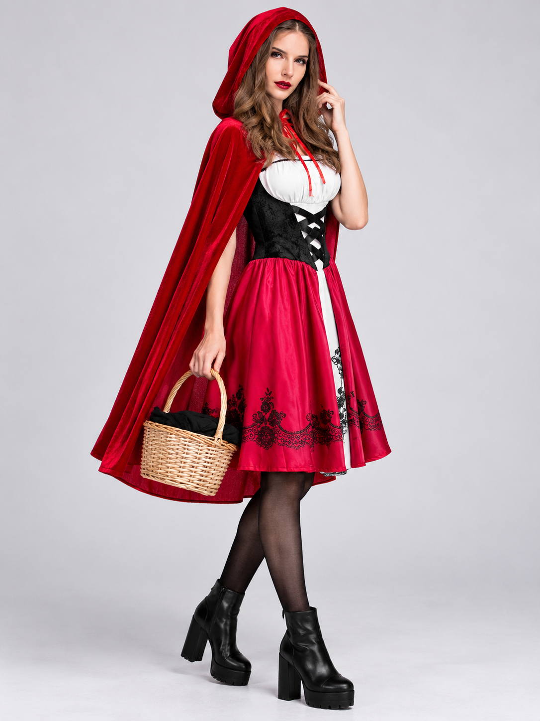 Carnival Costume for Cosplay with Red Cape and Lacing
