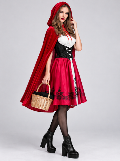 Carnival Costume for Cosplay with Red Cape and Lacing
