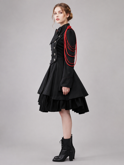Gothic Dress with a High Collar and Lace-Up Back side view
