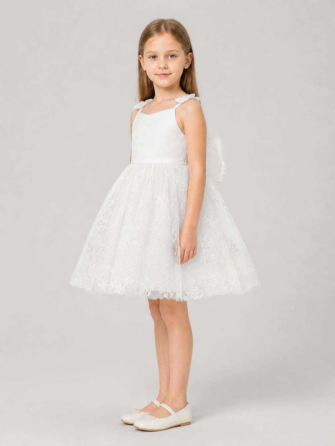 Girls' Dressy Embroidered Dress with a Full Skirt side view