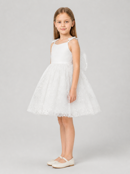 Girls' Dressy Embroidered Dress with a Full Skirt side view