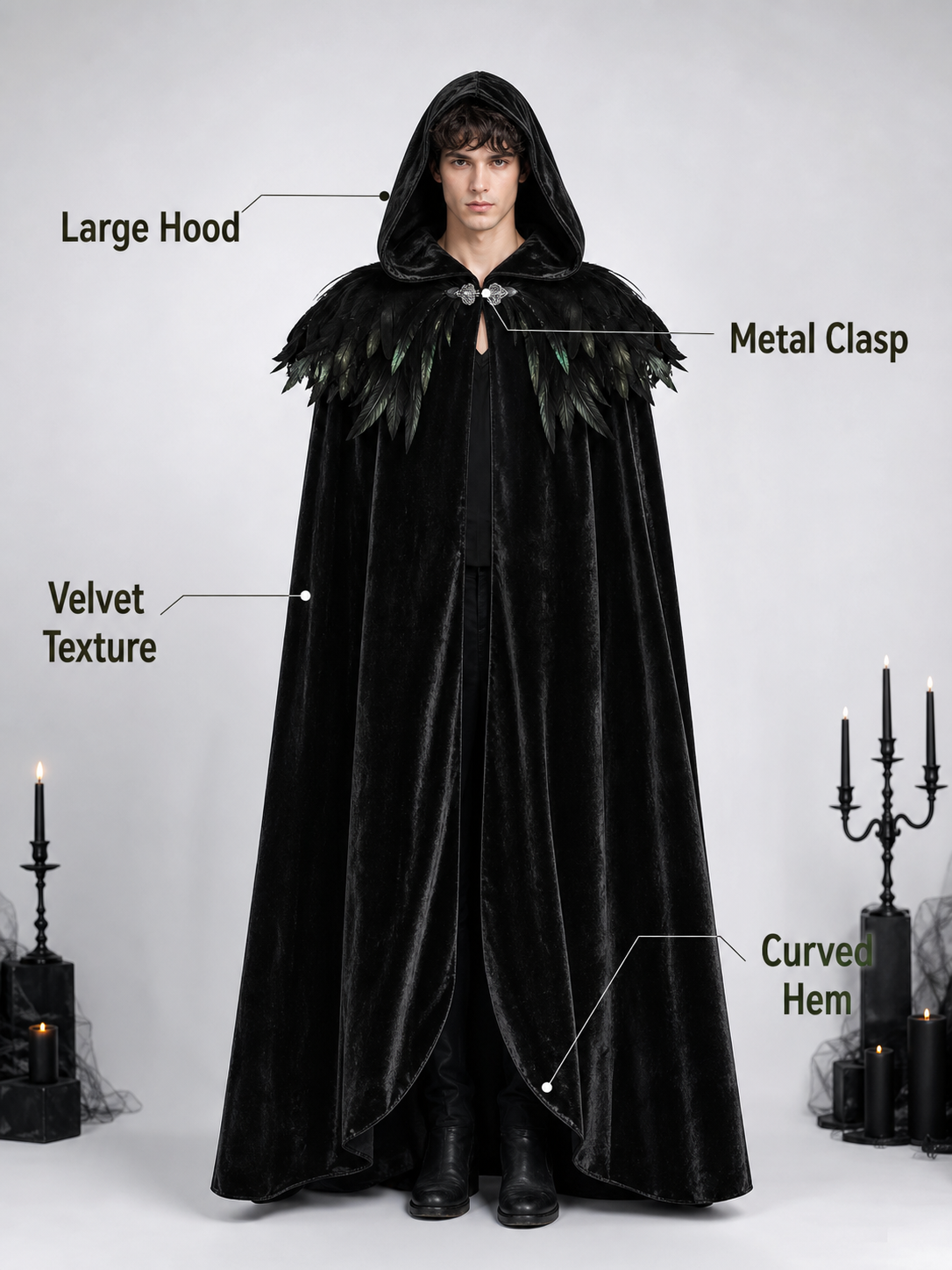 Black Velvet Feather Cape