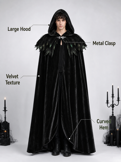 Black Velvet Feather Cape