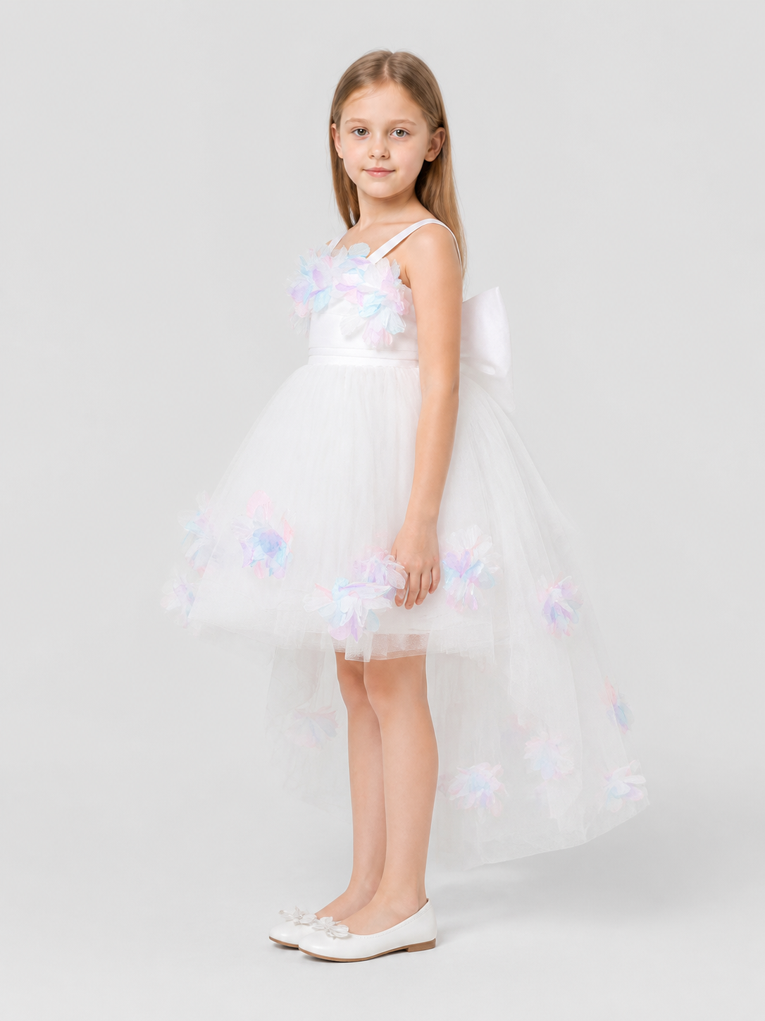 Full Skirt Dress with Floral Details and a Train side view