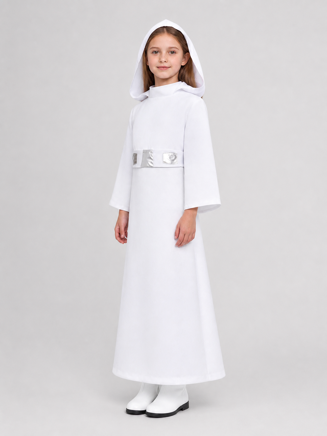 Star Wars Princess Leia Cosplay Cloak, White, with Hood side view