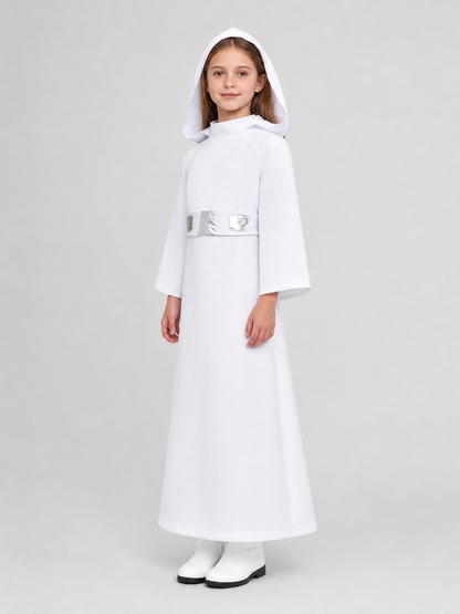 Star Wars Princess Leia Cosplay Cloak, White, with Hood side view