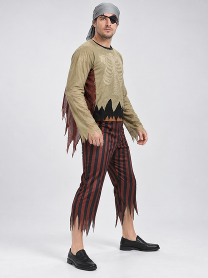 Zombie Skeleton Costume with Print and Mask