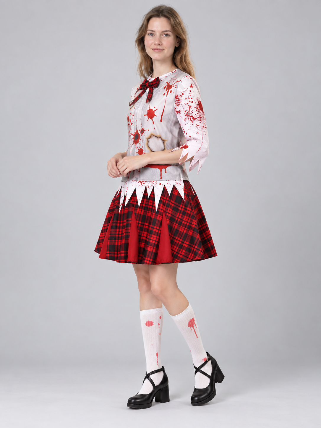 Carnival Dress with Red Bow and Plaid Skirt