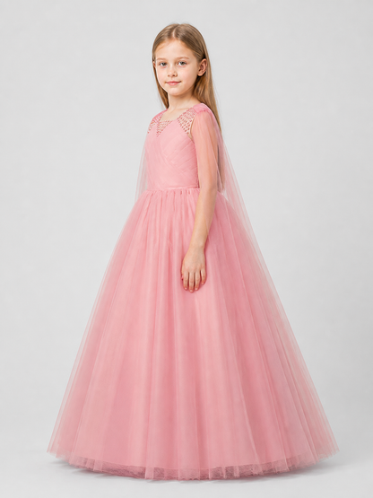 Full Princess Dress with a Tulle Cape Train