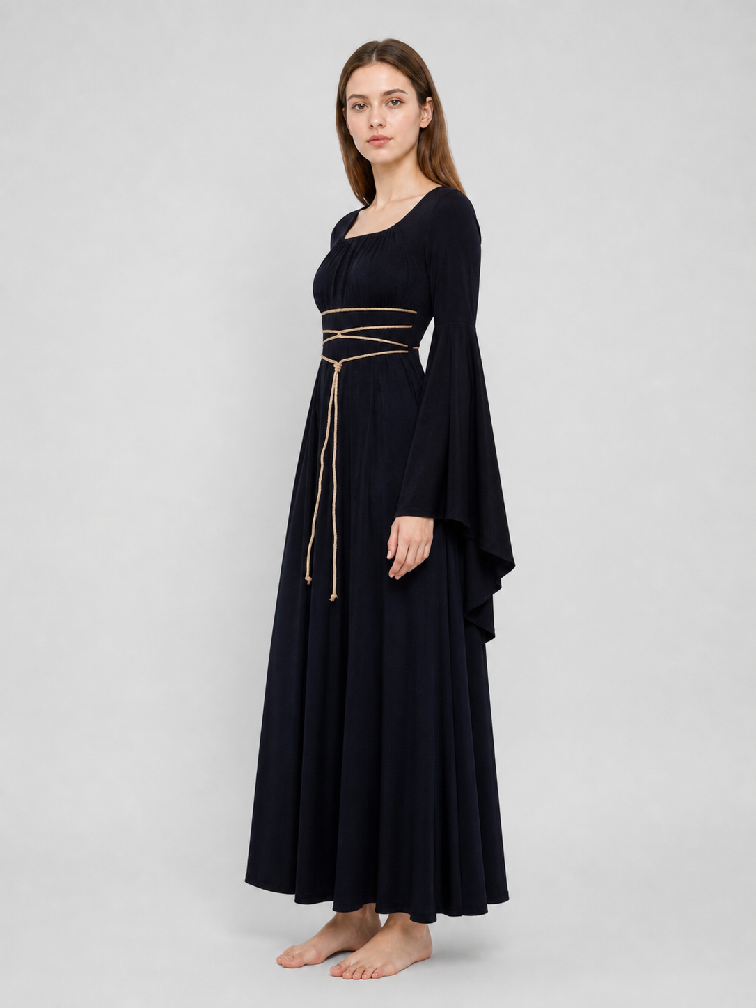 Gothic Maxi Evening Dress with Belt