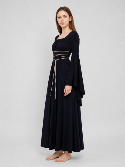 Gothic Maxi Evening Dress with Belt