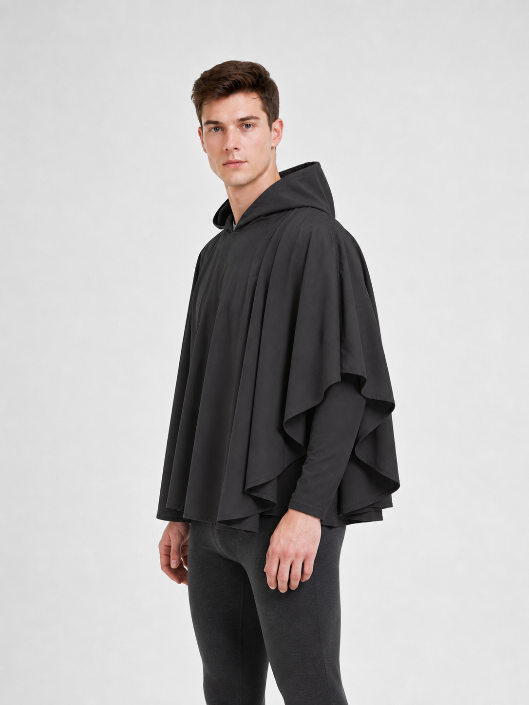 Dark Medieval Fantasy Hooded Cloak Gray Loose-Fitting Cape-Like Poncho With Oversized Hood For Cosplay Role-Playing Attire