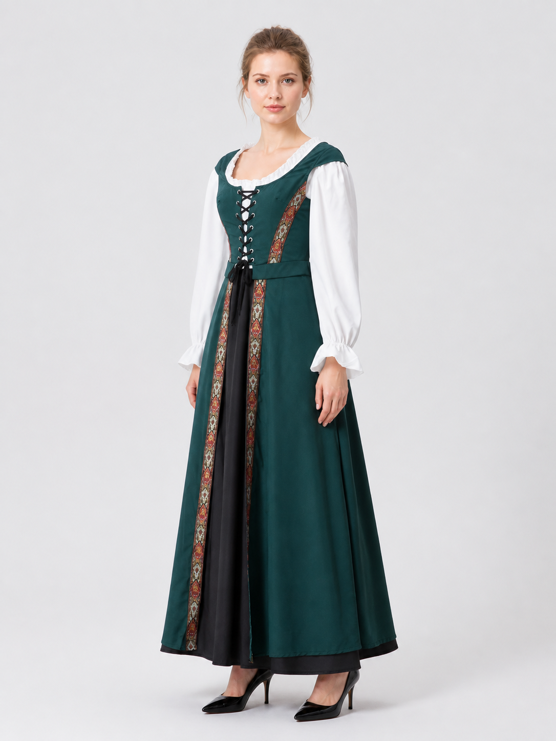 Medieval Halloween Costume with Ethnic Pattern side view