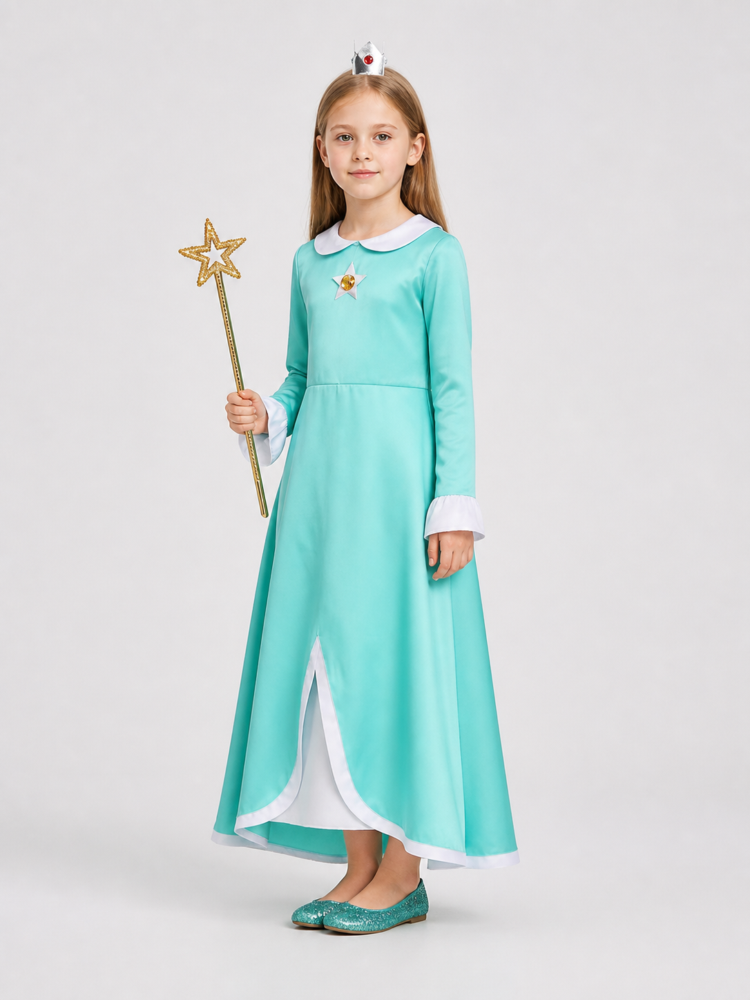 Rosalina Cosplay Dress with Crown and Star Brooch side view