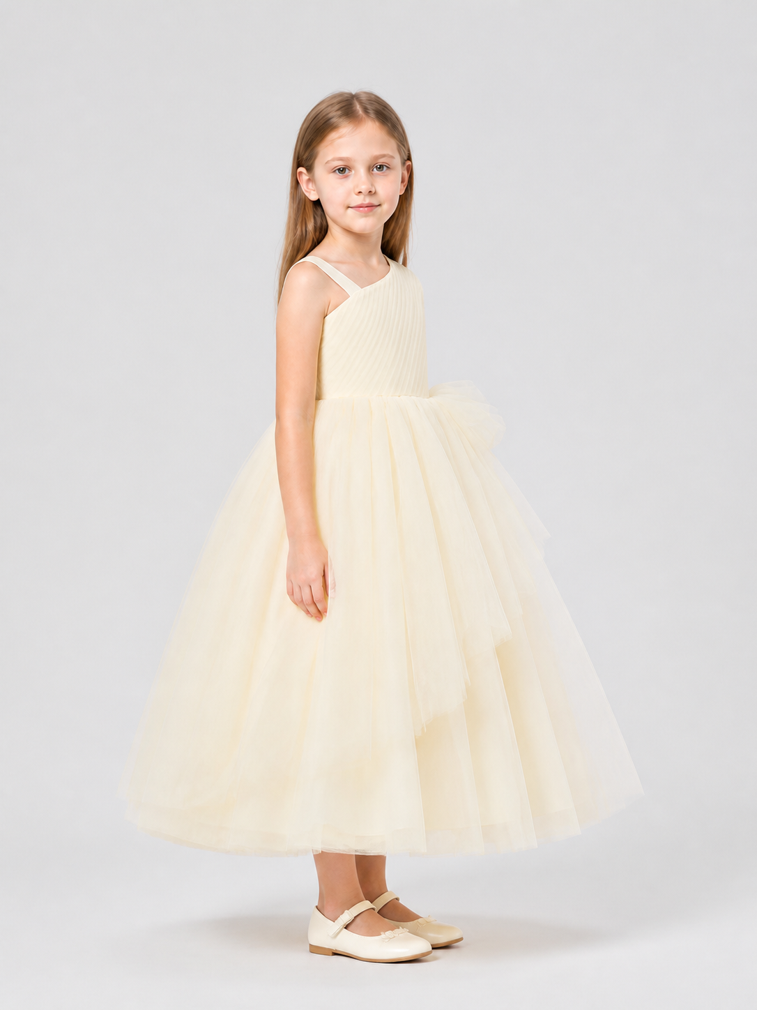 Full-Length Party Dress with a Tulle Skirt side view