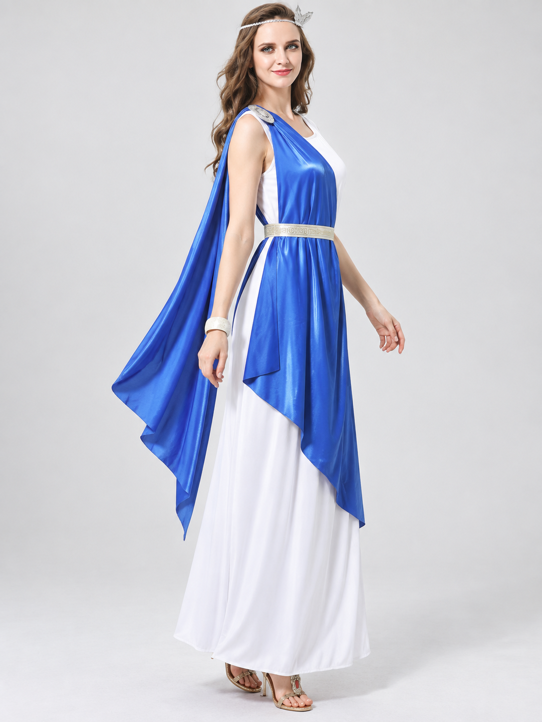 Costume with a Floor-Length Dress and Asymmetrical Draping side view