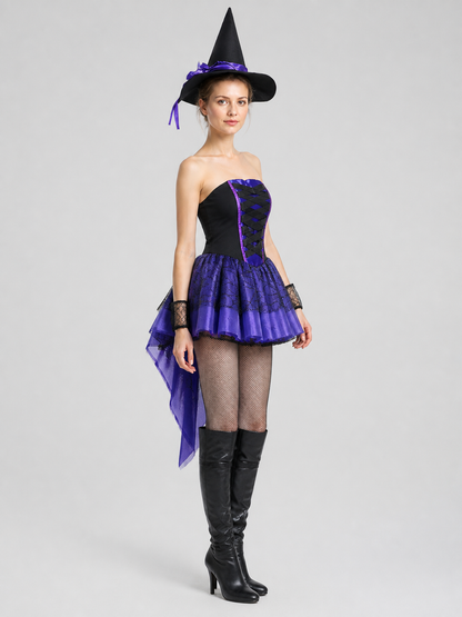 Long Witch Dress with Hat, Black and Purple, Cosplay side view