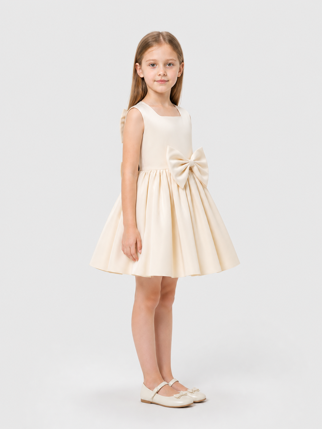 Girls' Formal Princess Dress with Bow and Full Skirt side view