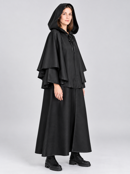 Black Matte Gothic Hooded Cloak with Cape