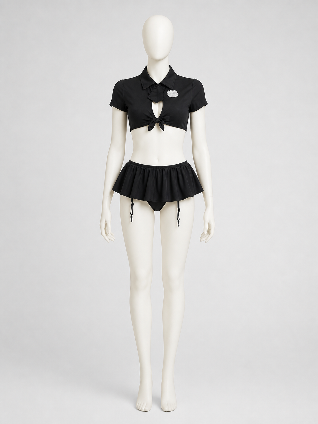 Erotic Police Costume, Black, Top and Skirt, S-L side view