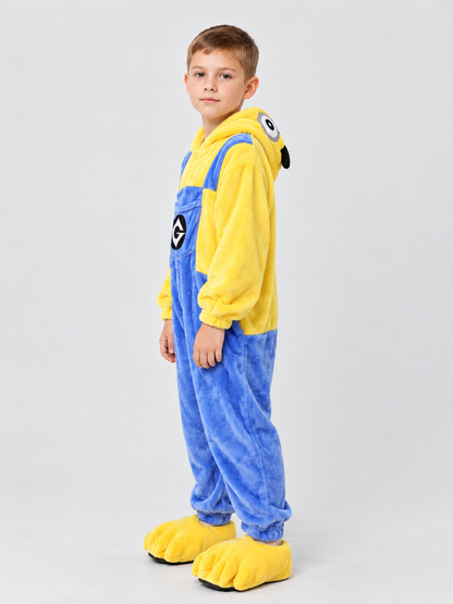 Kids' Hooded Pajama Jumpsuit with Cartoon Print