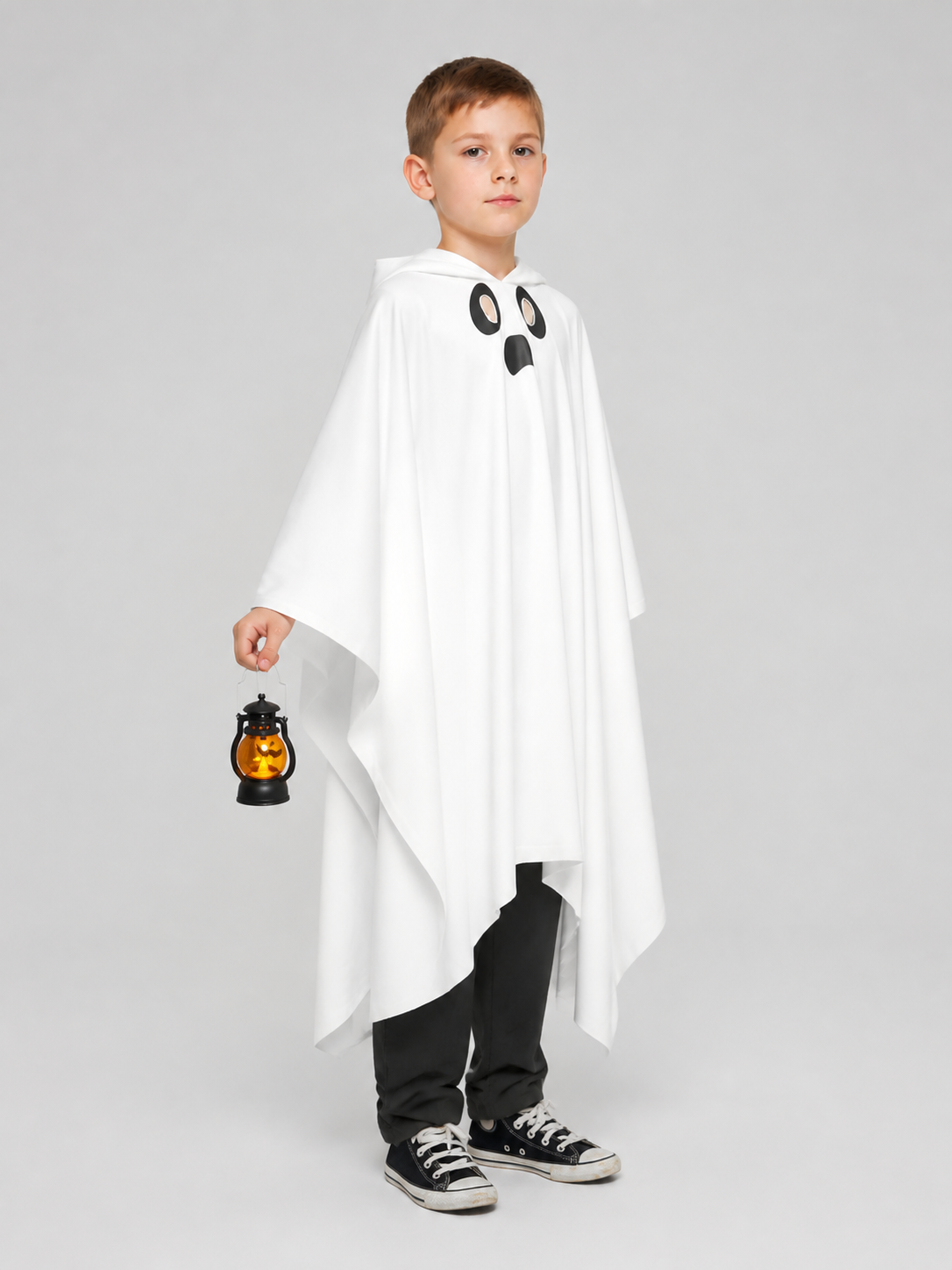White Light-Up Ghost Cape with Hood for Halloween side view