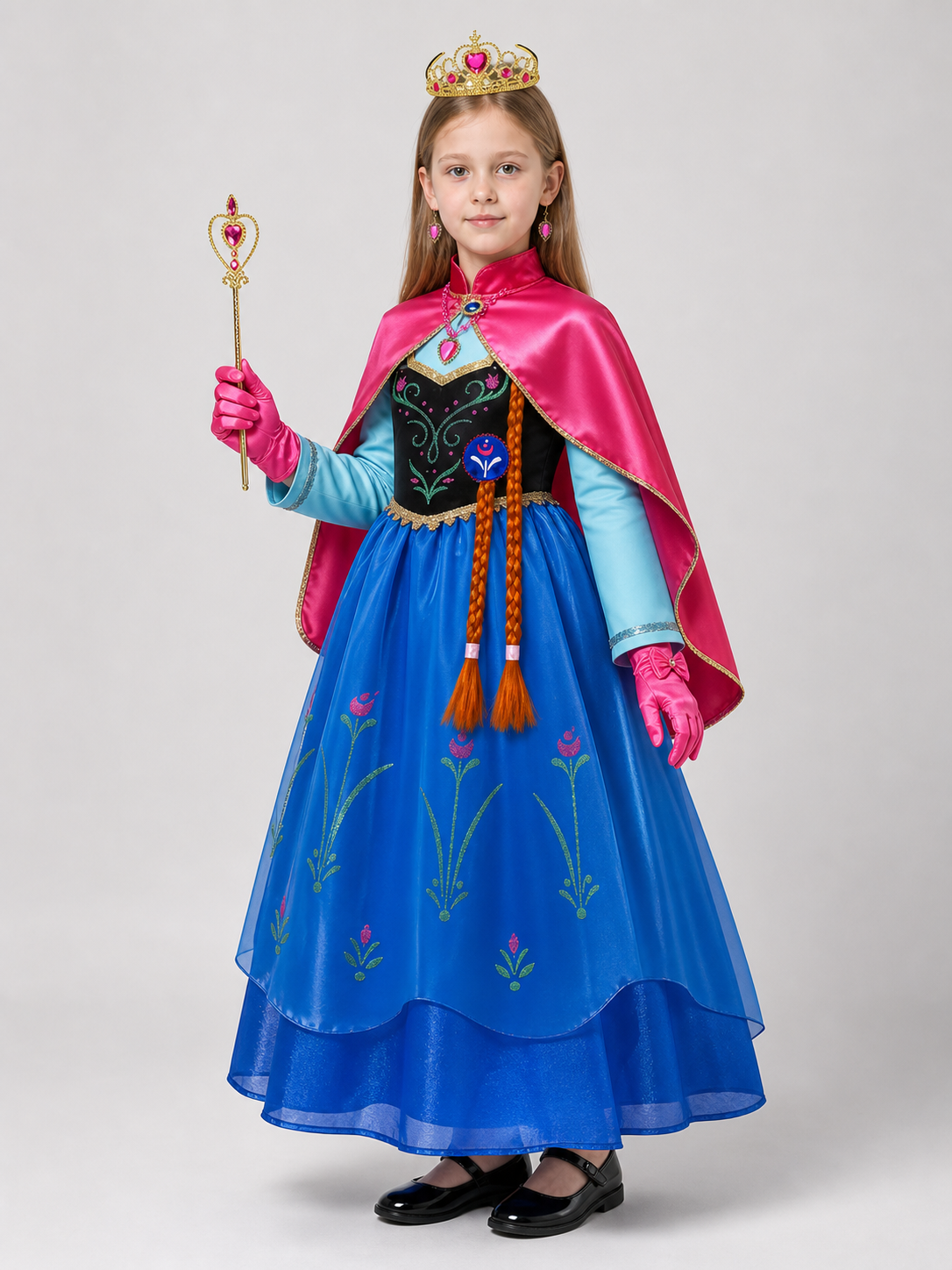 Children's Princess Anna Costume with Cape and Accessories side view