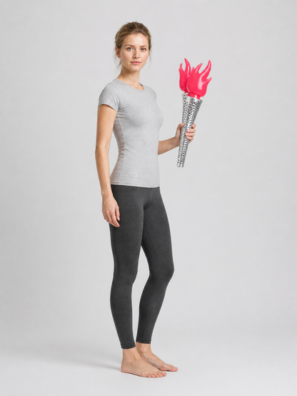 Cosplay Torch Prop with Flame, Red and Silver side view