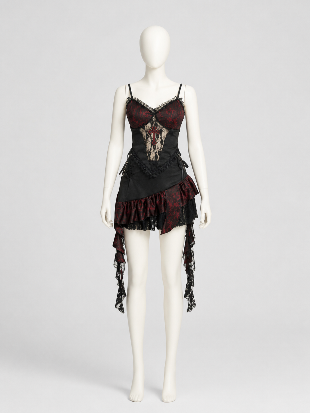 Gothic Set: Strappy Top and Lace Mini Skirt side view
