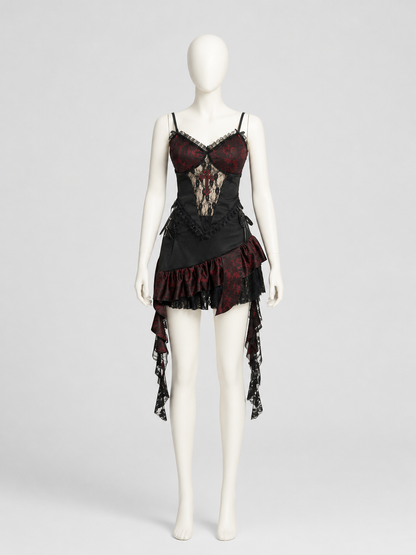 Gothic Set: Strappy Top and Lace Mini Skirt side view