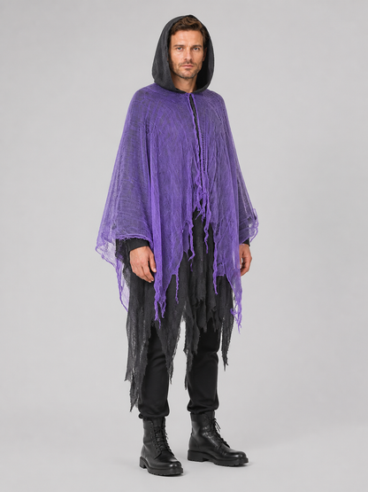 Purple Hooded Cloak with Tattered Hem for Halloween side view