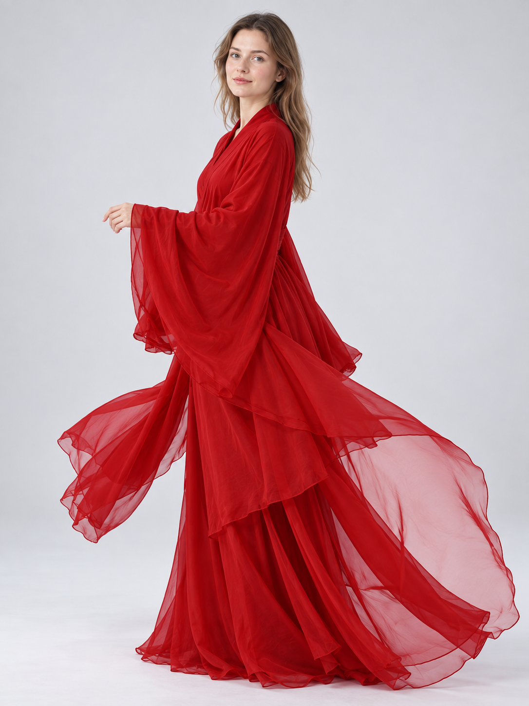 Red Chinese-Style Dress Costume with Long Sleeves