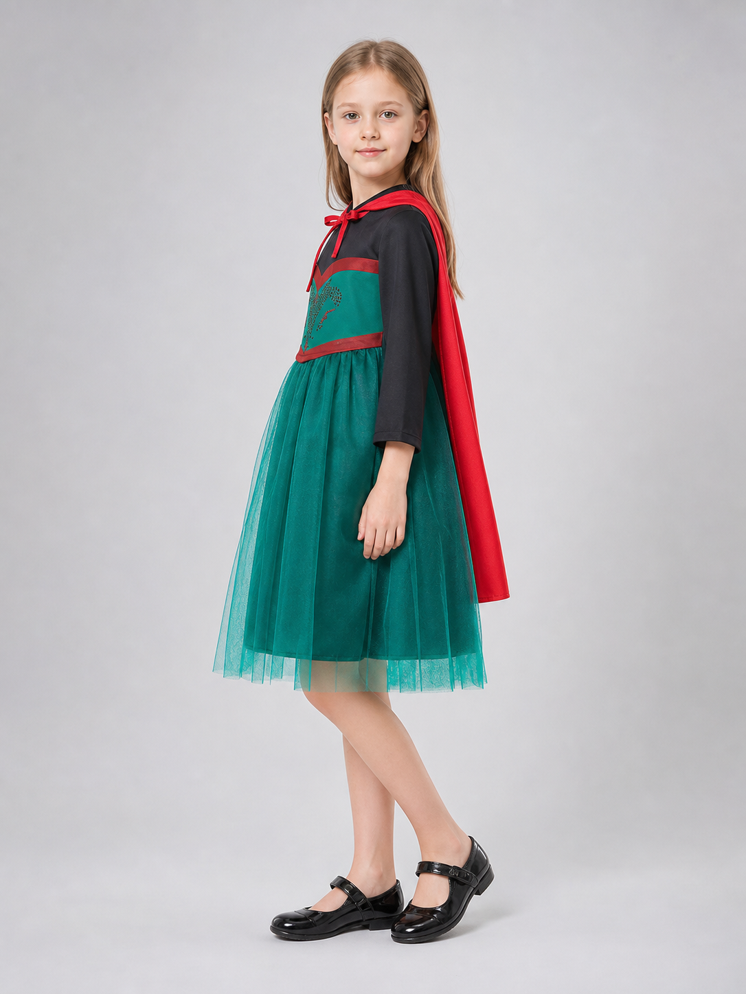Children’s costume dress with a red cape, fairy-tale look